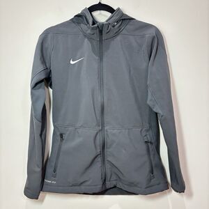 Nike Therma-Fit Women Jacket Gray Full Zip Hidden Hood M Softshell Lightweight